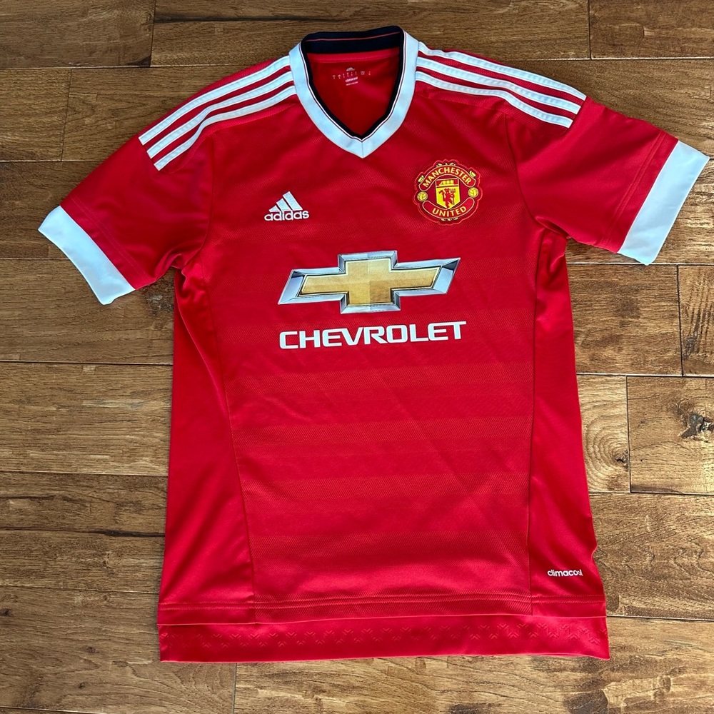 adidas Red and White Manchester United Replica Soccer Jersey